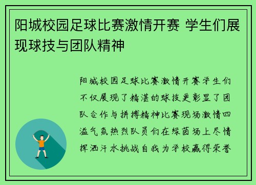 阳城校园足球比赛激情开赛 学生们展现球技与团队精神